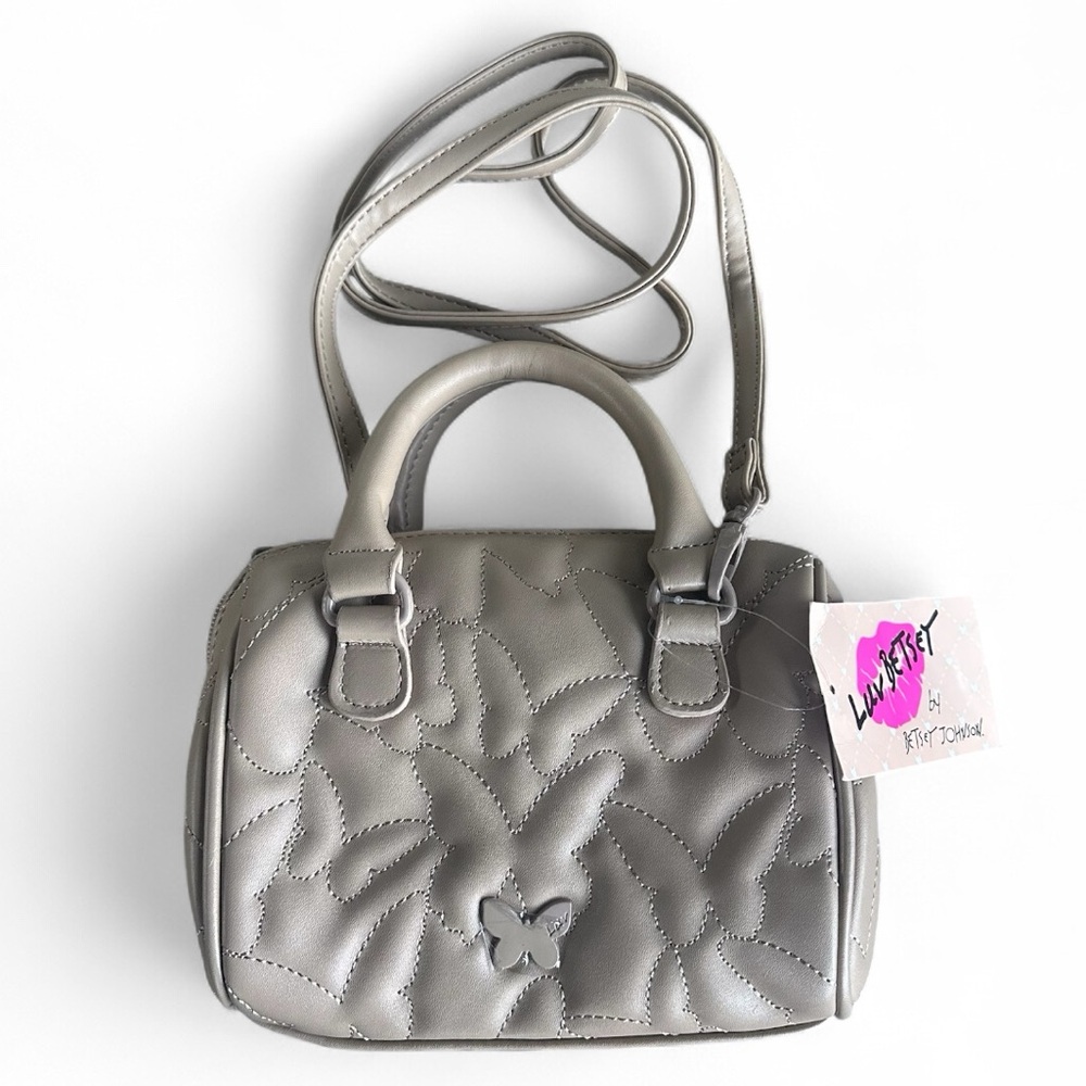 LUV BETSEY by Betsey Johnson Harley mini barrel leather crossbody in taupe NWT